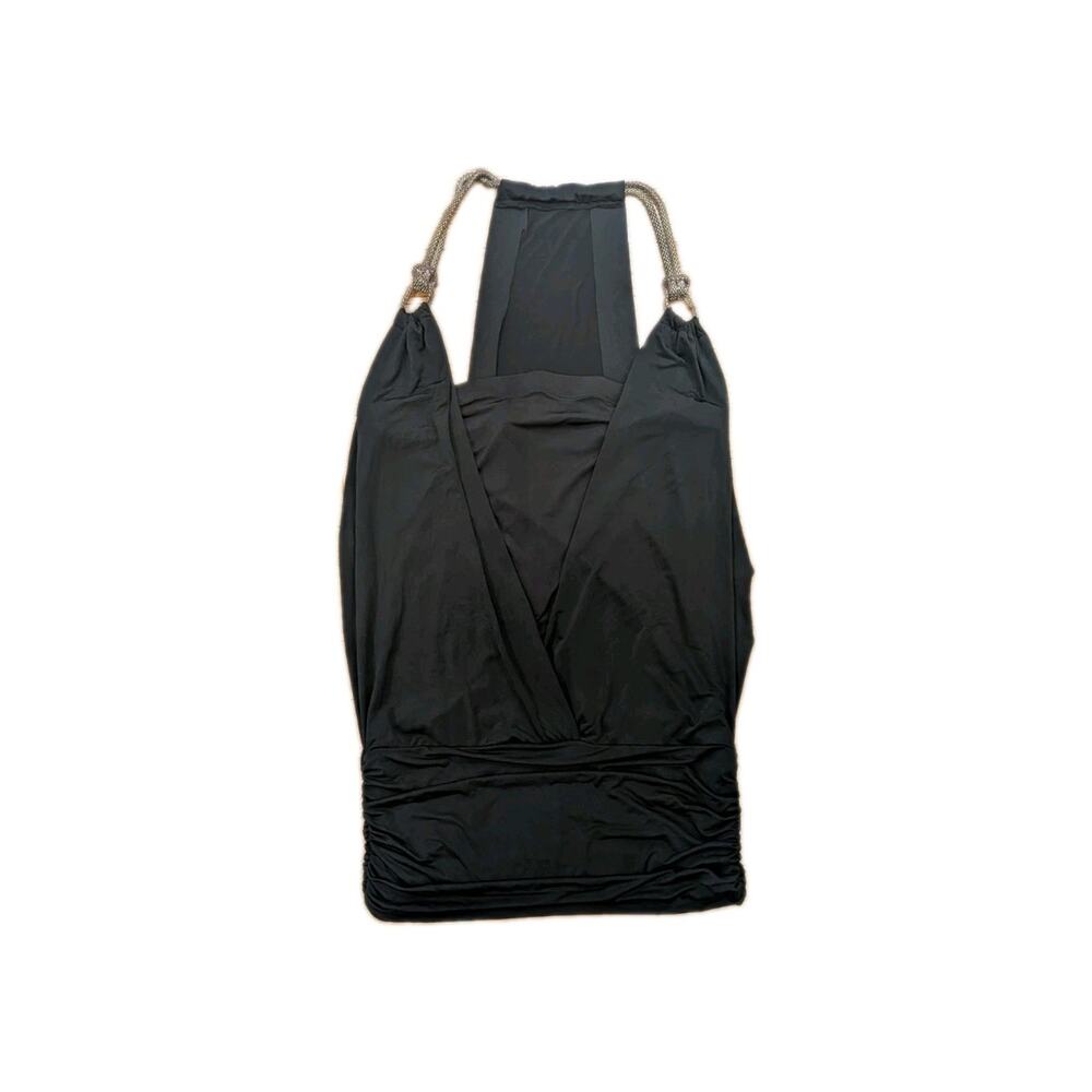 NWT Y2K Chic Baddie Monaco Gold Chain Black Ruched Halter Top